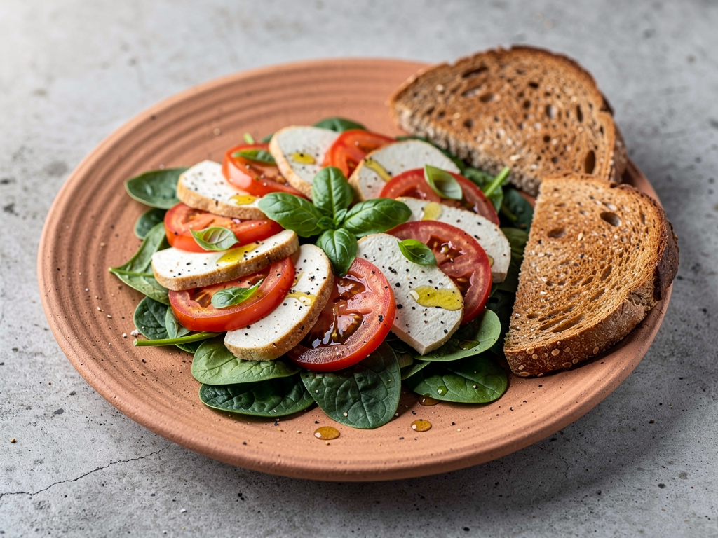 Wegańska sałatka Caprese z tofu i bazylią