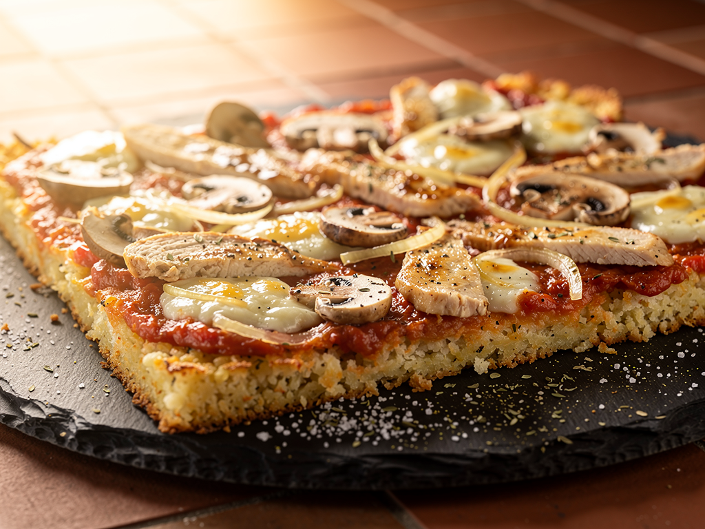 Pizza na spodzie z kalafiora i piersi kurczaka